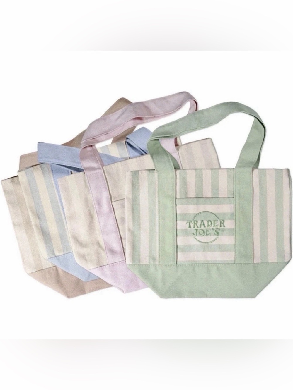 NEW Set of 4 new striped TRADER JOES MINI TOTE BAGS. 1 of each color - Picture 2 of 2